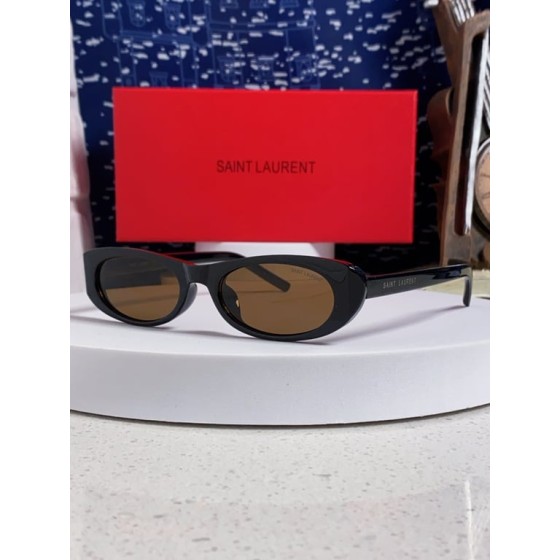 Saint Laurent Black Oval Sunglasses with Brown Lenses